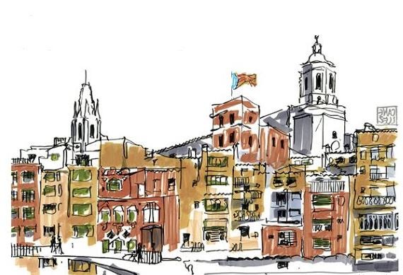 Dibuix de Girona de Jordi Canyelles. Font: blog del Girona Urban Sketchers