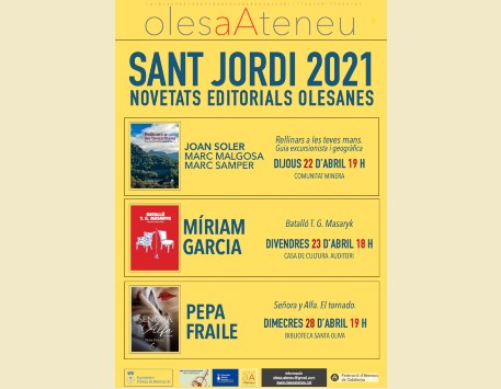 Cartell "Sant Jordi 2021. Novetats editorials olesanes" (podeu veure'l ampliat a l'apartat "Enllaços")