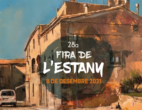 Cartell que anuncia les activitats de la 28a Fira de l'Estany. Imatge: Lluís Puiggrós Puigdellívol (1r premi al Concurs de Pintura ràpida 2020) Font: Web de l'Ajuntament de l'Estany