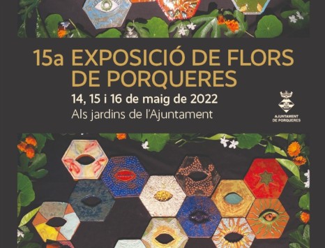 Fragment del cartell de l'Exposició de Flors de Porqueres 2022, creació dels alumnes del taller de ceràmica del Centre Cívic de Porqueres.. Font: web de l'Ajuntament