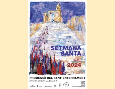 Cartell de la Setmana Santa gironina 2024, que és una creació d'Anna Agustí i Hontangas. Font: web de la Junta de Confraries