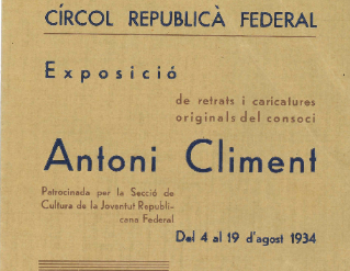 Exposició "La Festa Major de 1934 al Círcol Republicà Federal. Les caricatures d’Antoni Climent"