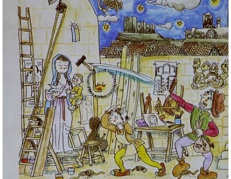 Il·lustració de Pilarín Bayés de la Llegenda de la Mare de Déu del Blau. Font: Blaus Lleida